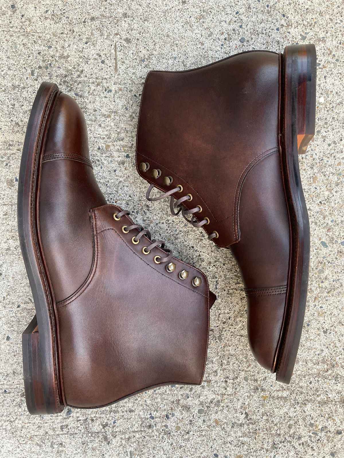 Photo by Shawn on October 2, 2022 of the Grant Stone Cap Toe Boot in D'Annonay Choco Rusticalf.