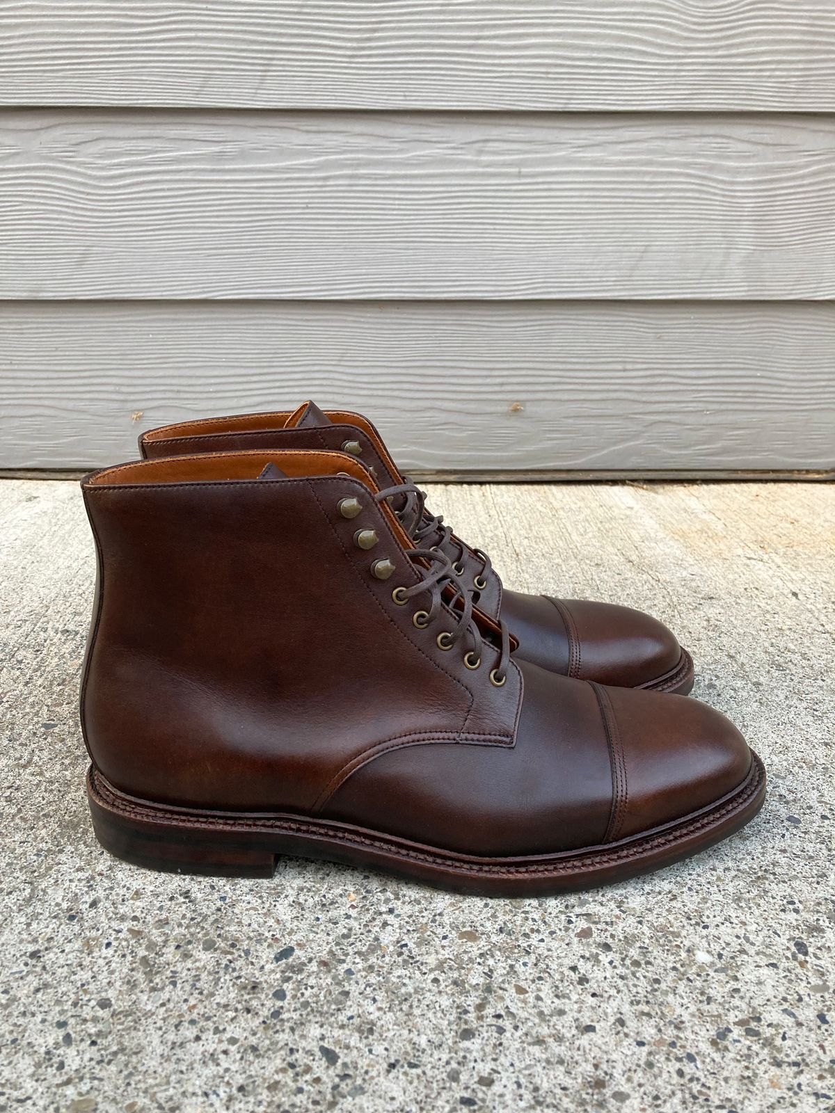 Photo by Shawn on October 2, 2022 of the Grant Stone Cap Toe Boot in D'Annonay Choco Rusticalf.