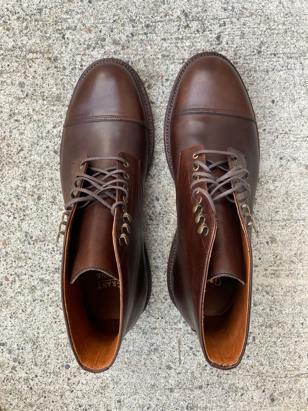 Photo by Shawn on October 2, 2022 of the Grant Stone Cap Toe Boot in D'Annonay Choco Rusticalf.