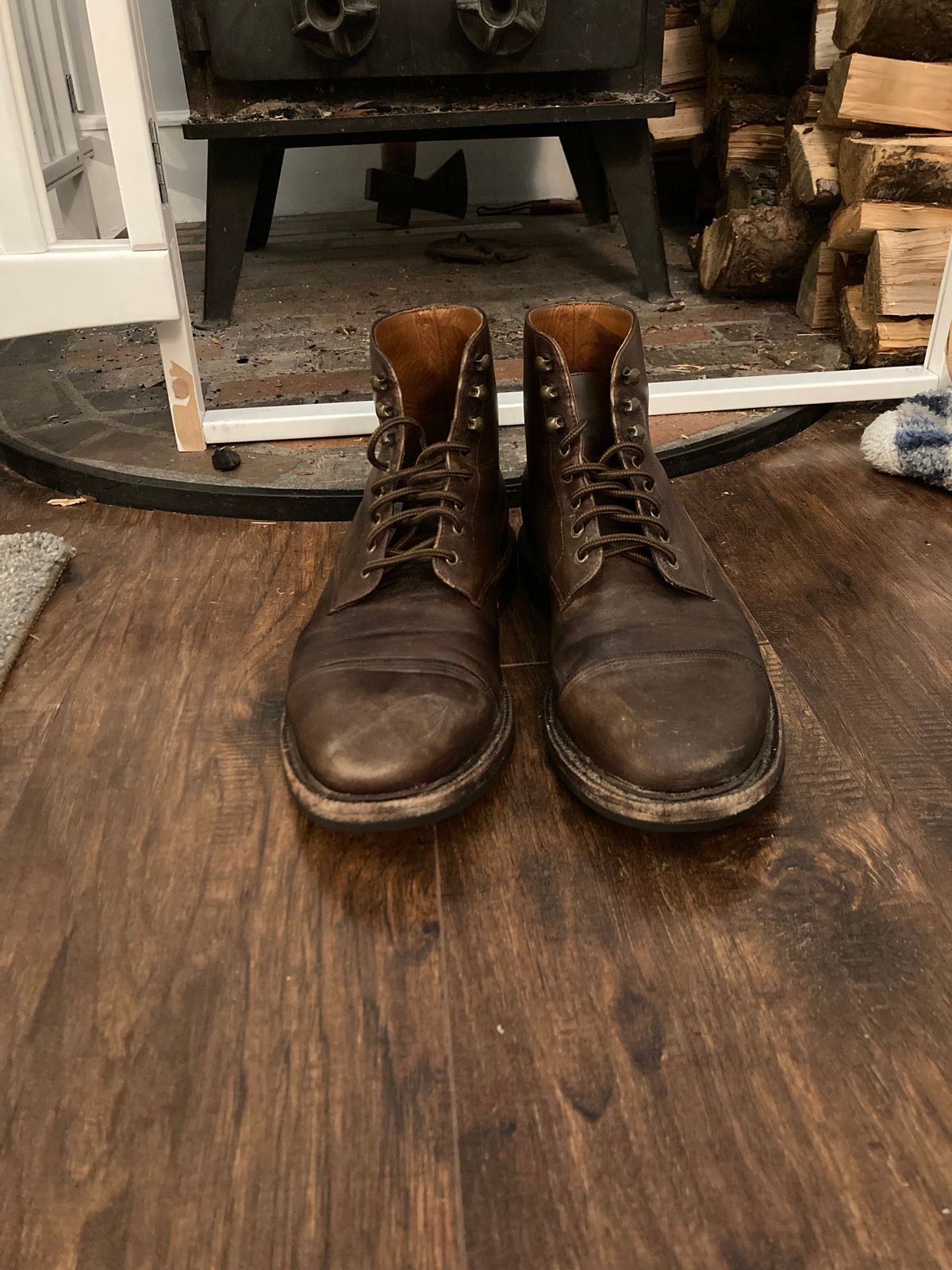 Photo by Shawn on November 10, 2022 of the Grant Stone Cap Toe Boot in D'Annonay Choco Rusticalf.