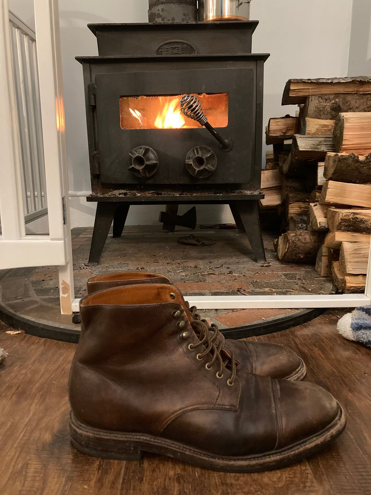 Photo by Shawn on November 10, 2022 of the Grant Stone Cap Toe Boot in D'Annonay Choco Rusticalf.
