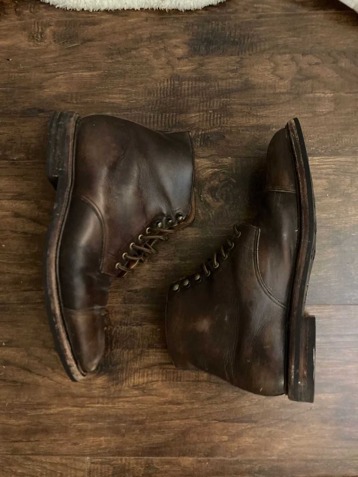 Photo by Shawn on November 10, 2022 of the Grant Stone Cap Toe Boot in D'Annonay Choco Rusticalf.
