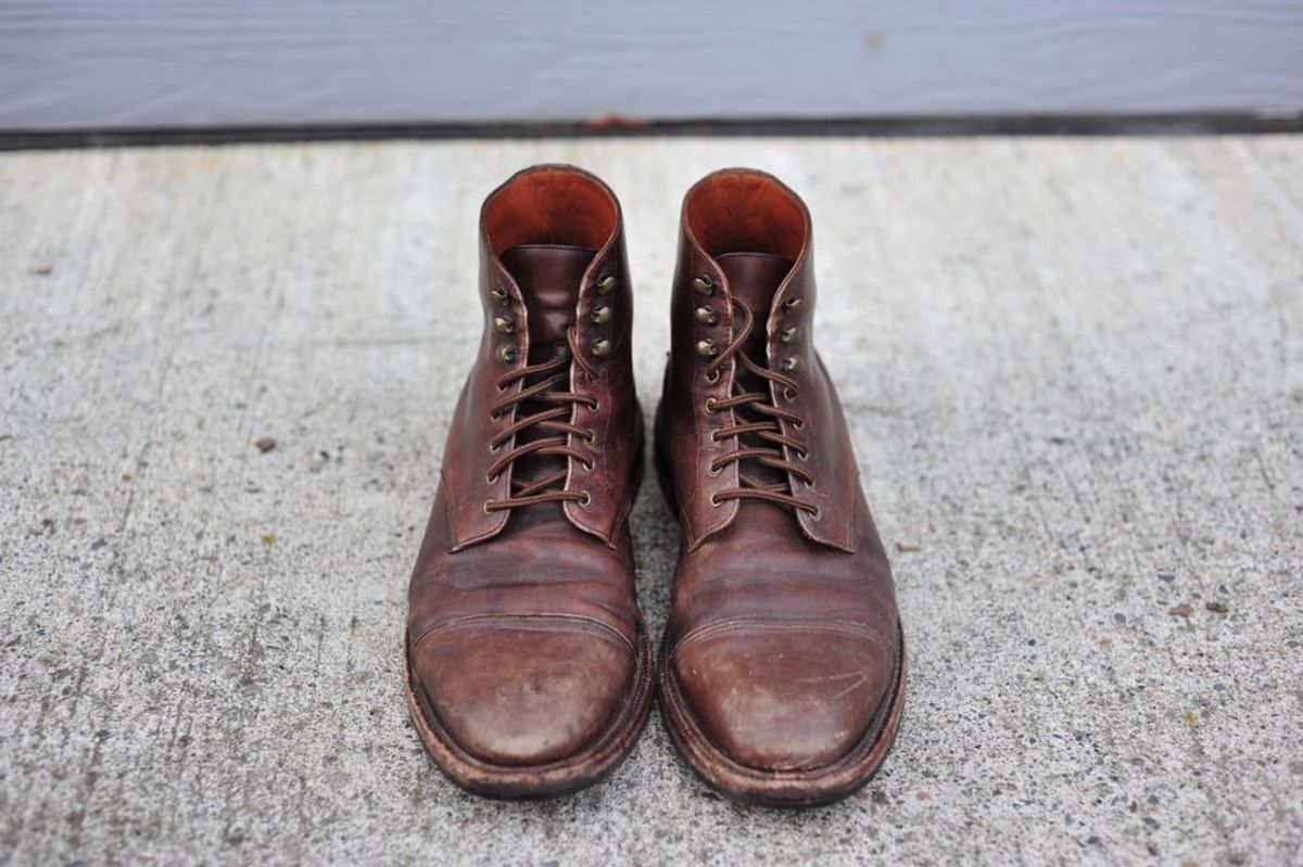Photo by Shawn on December 5, 2022 of the Grant Stone Cap Toe Boot in D'Annonay Choco Rusticalf.