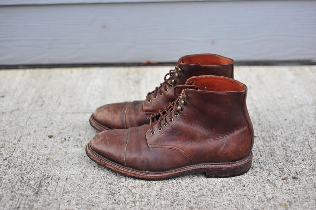 Photo by Shawn on December 5, 2022 of the Grant Stone Cap Toe Boot in D'Annonay Choco Rusticalf.