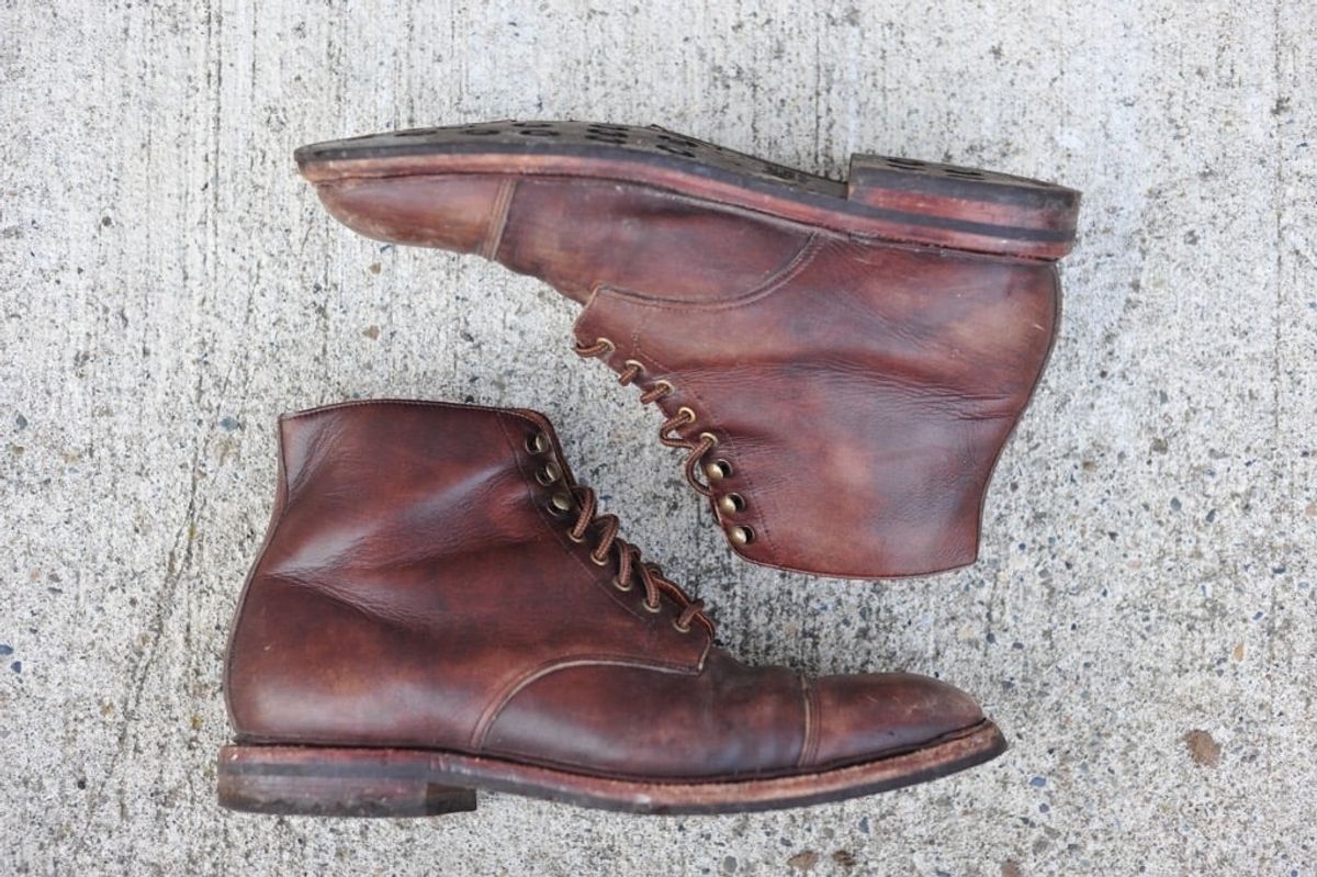 Photo by Shawn on December 5, 2022 of the Grant Stone Cap Toe Boot in D'Annonay Choco Rusticalf.