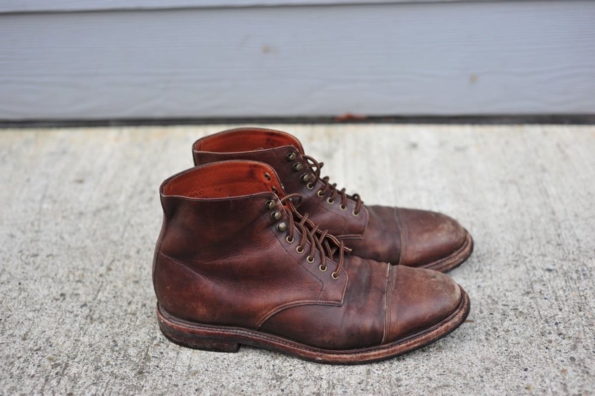 Photo by Shawn on December 5, 2022 of the Grant Stone Cap Toe Boot in D'Annonay Choco Rusticalf.
