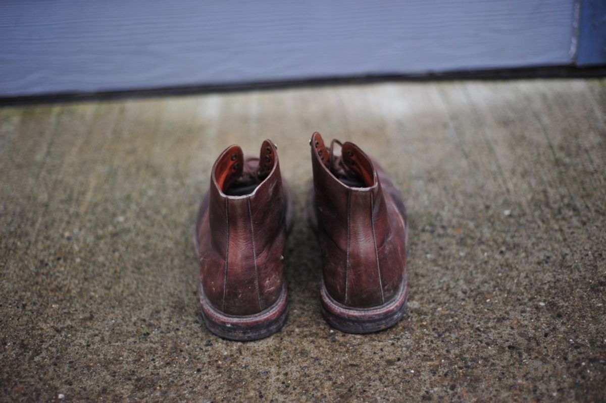 Photo by Shawn on February 6, 2023 of the Grant Stone Cap Toe Boot in D'Annonay Choco Rusticalf.