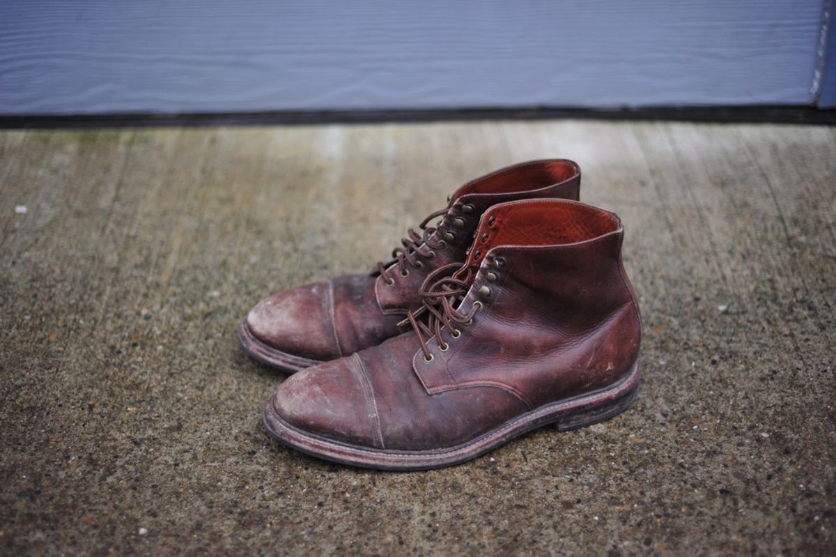 Photo by Shawn on February 6, 2023 of the Grant Stone Cap Toe Boot in D'Annonay Choco Rusticalf.