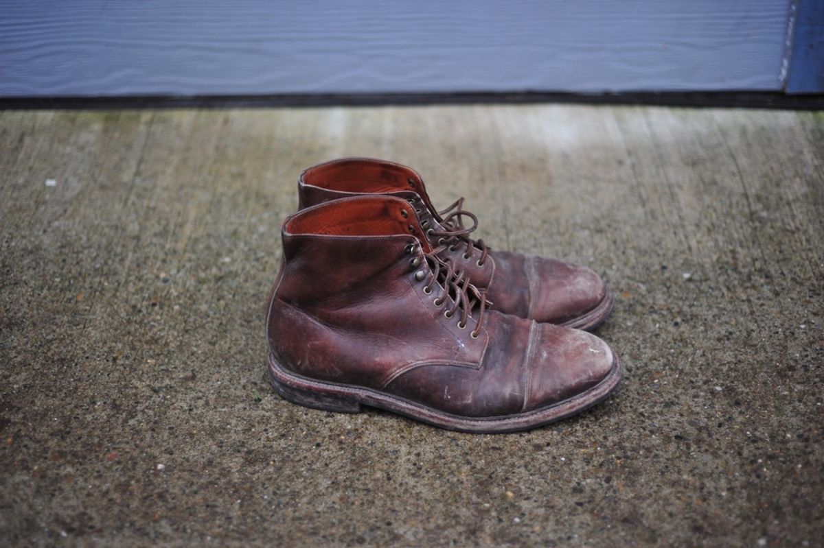 Photo by Shawn on February 6, 2023 of the Grant Stone Cap Toe Boot in D'Annonay Choco Rusticalf.