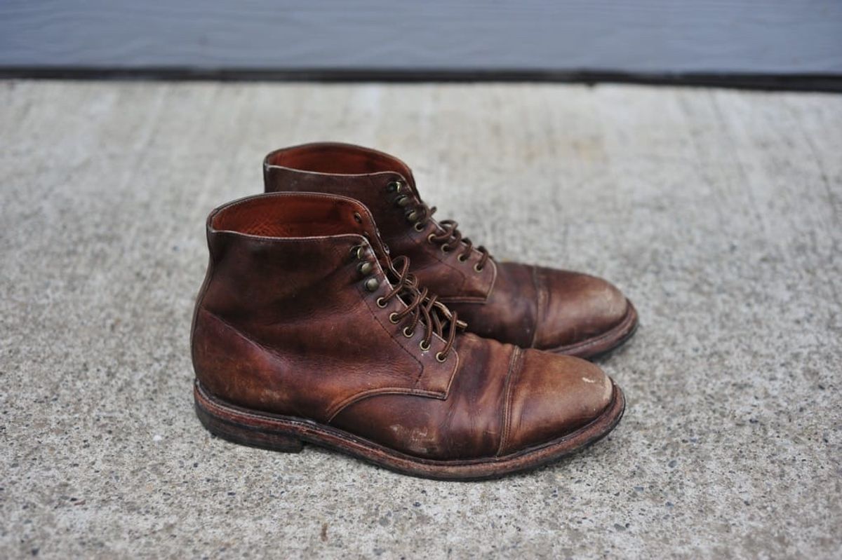 Photo by Shawn on April 2, 2023 of the Grant Stone Cap Toe Boot in D'Annonay Choco Rusticalf.