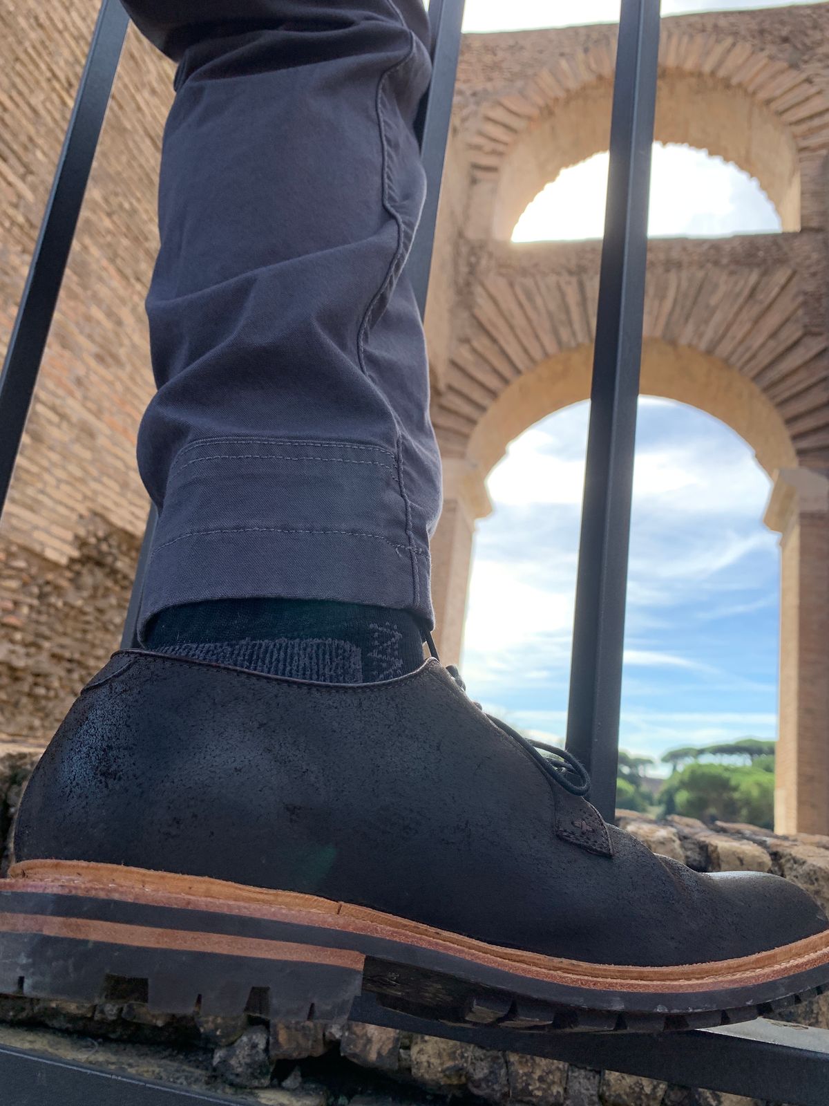 Photo by baltbootguy on October 17, 2023 of the Grant Stone Plain Toe Blucher in C.F. Stead Earth Waxy Commander Suede.
