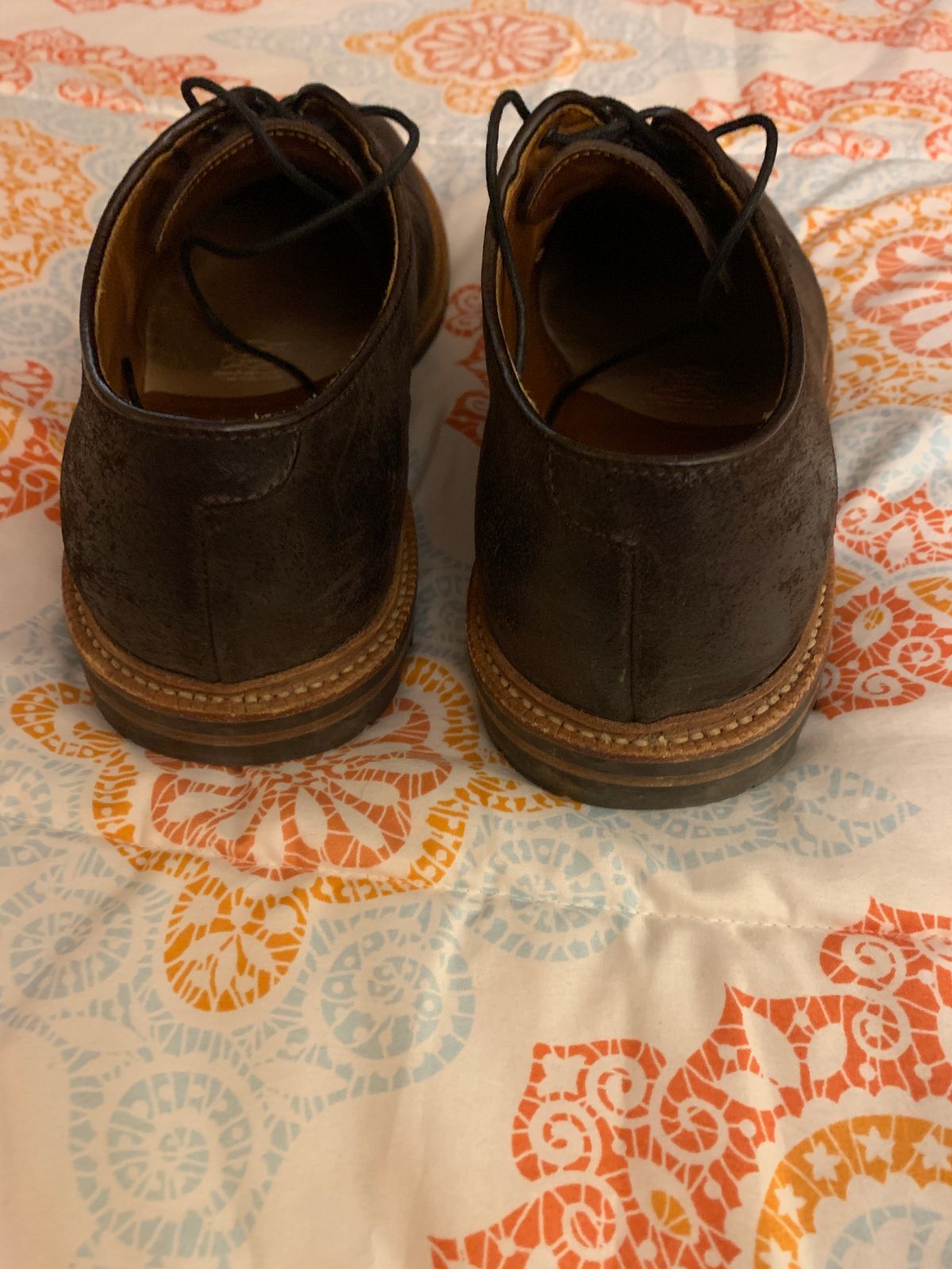 Photo by baltbootguy on January 3, 2024 of the Grant Stone Plain Toe Blucher in C.F. Stead Earth Waxy Commander Suede.