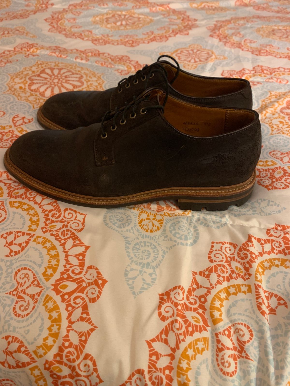 Photo by baltbootguy on January 3, 2024 of the Grant Stone Plain Toe Blucher in C.F. Stead Earth Waxy Commander Suede.