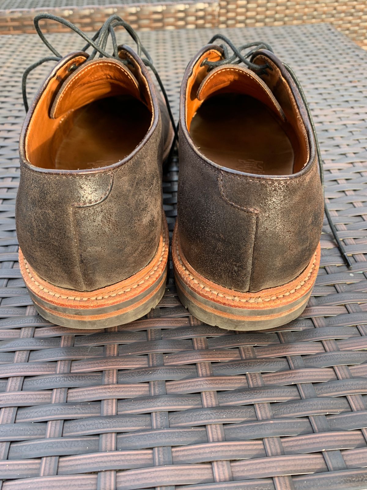 Photo by baltbootguy on March 4, 2024 of the Grant Stone Plain Toe Blucher in C.F. Stead Earth Waxy Commander Suede.