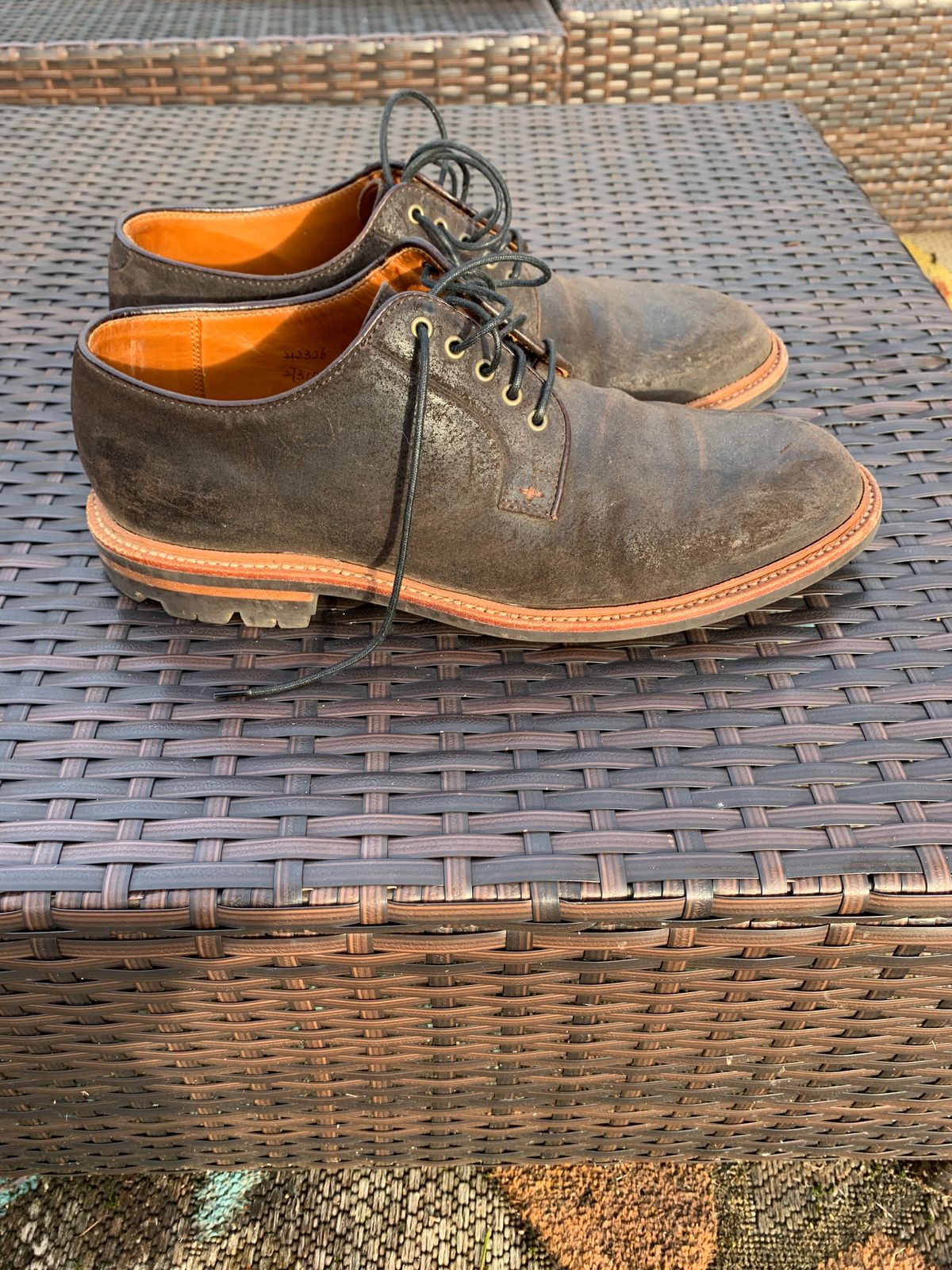Photo by baltbootguy on March 4, 2024 of the Grant Stone Plain Toe Blucher in C.F. Stead Earth Waxy Commander Suede.