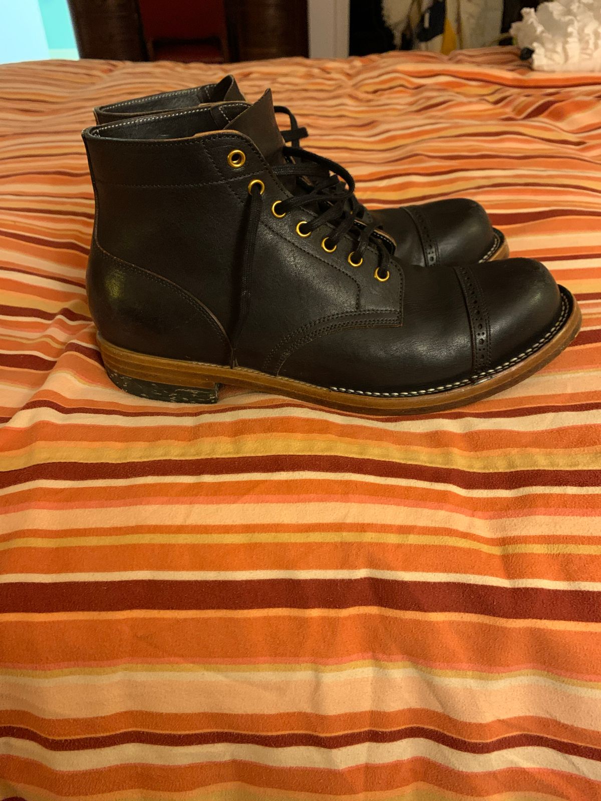 Photo by baltbootguy on November 5, 2022 of the Iron Boots Unlisted Model in Maryam Black Hand-Dyed Horsehide.