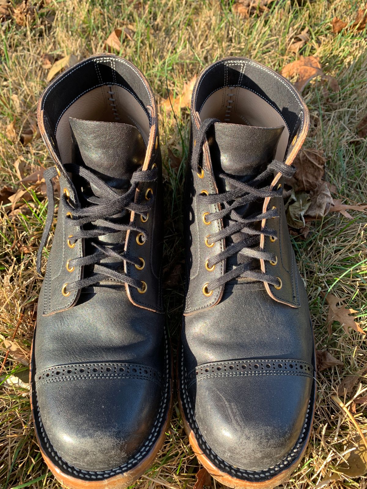 Photo by baltbootguy on December 5, 2022 of the Iron Boots Unlisted Model in Maryam Black Hand-Dyed Horsehide.