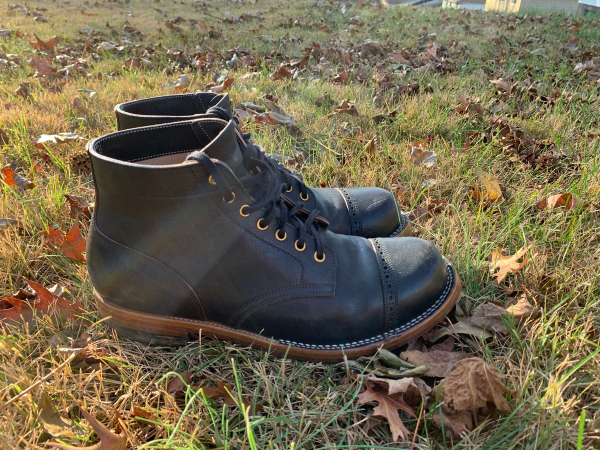 Photo by baltbootguy on December 5, 2022 of the Iron Boots Unlisted Model in Maryam Black Hand-Dyed Horsehide.
