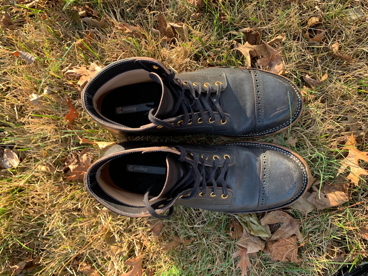 Photo by baltbootguy on December 5, 2022 of the Iron Boots Unlisted Model in Maryam Black Hand-Dyed Horsehide.