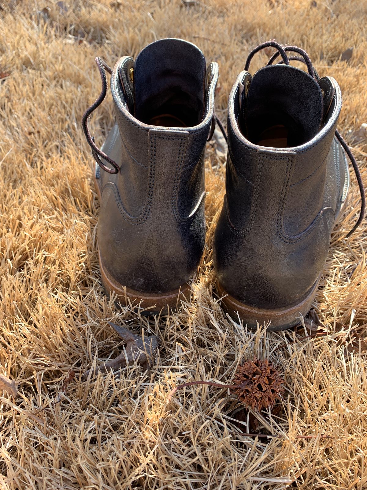 Photo by baltbootguy on February 3, 2023 of the Iron Boots Unlisted Model in Maryam Black Hand-Dyed Horsehide.