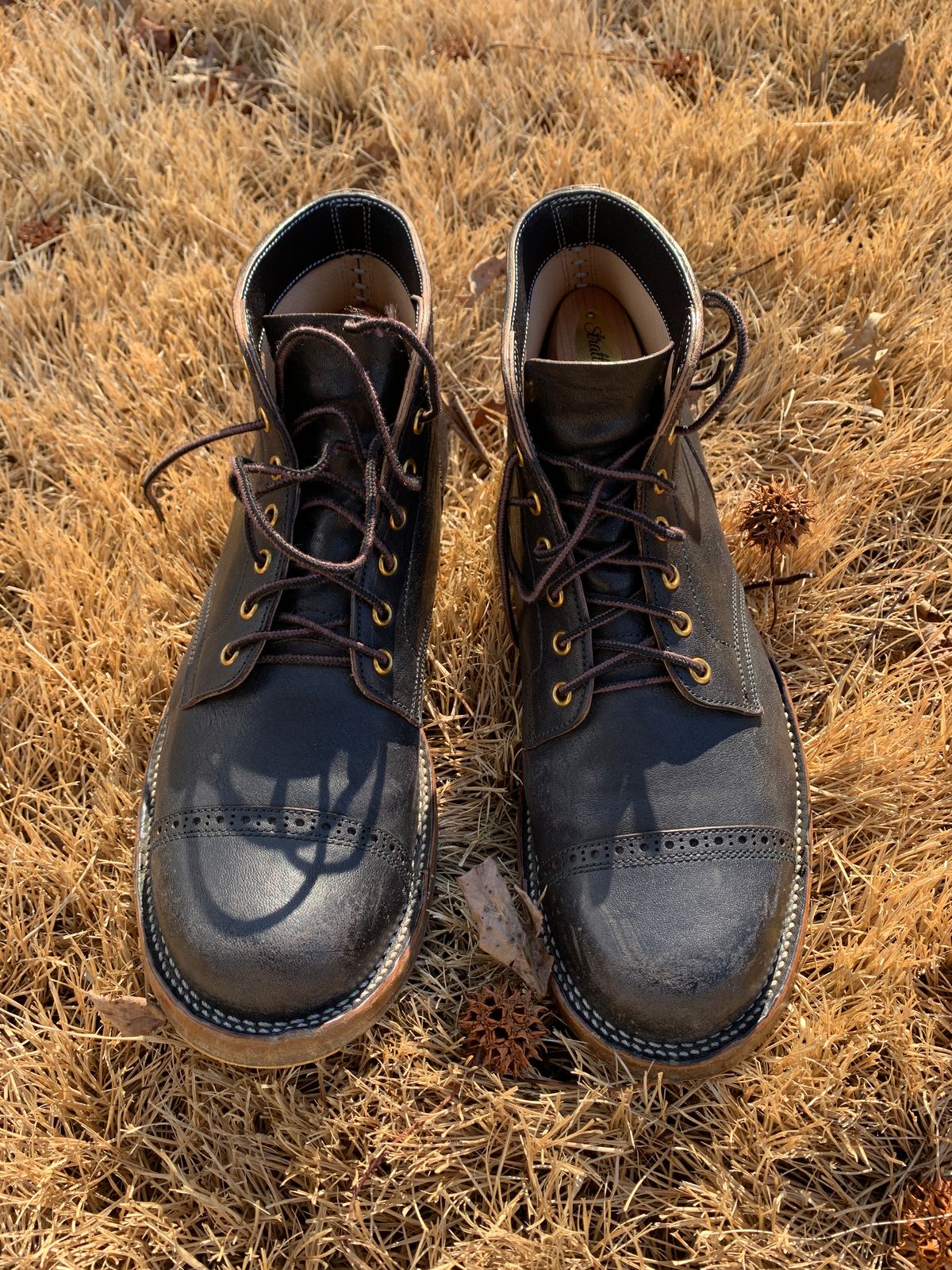 Photo by baltbootguy on February 3, 2023 of the Iron Boots Unlisted Model in Maryam Black Hand-Dyed Horsehide.