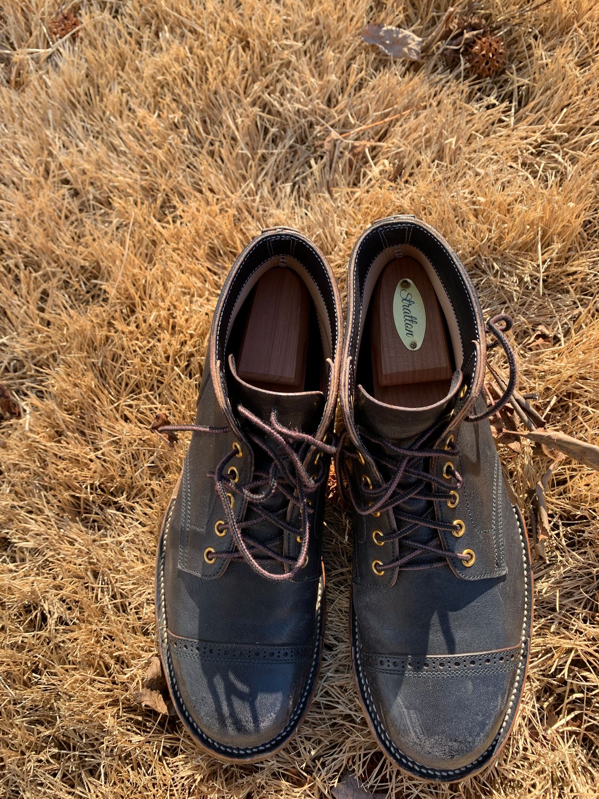 Photo by baltbootguy on February 3, 2023 of the Iron Boots Unlisted Model in Maryam Black Hand-Dyed Horsehide.