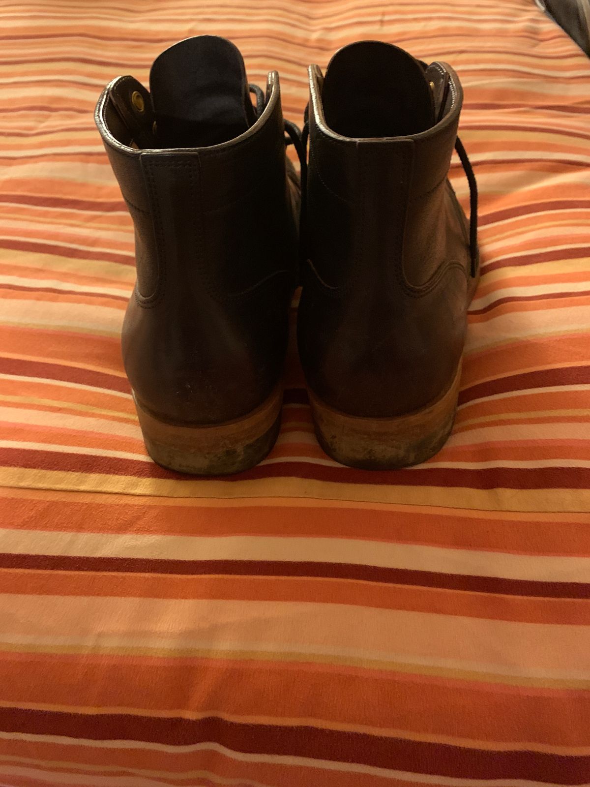 Photo by baltbootguy on March 3, 2023 of the Iron Boots Unlisted Model in Maryam Black Hand-Dyed Horsehide.