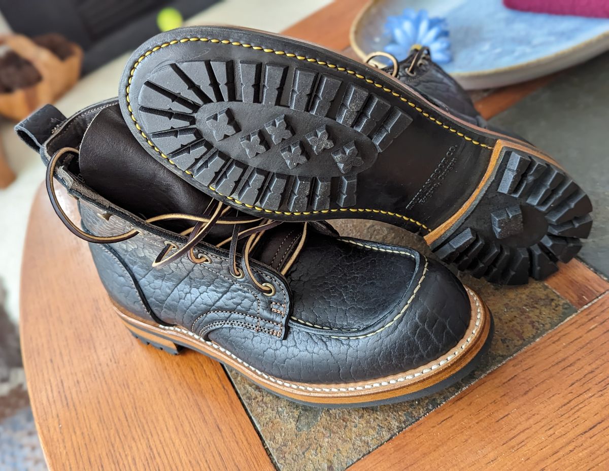 Photo by tlicalzi on April 5, 2023 of the Truman Moc Toe in Law Tanning Black Bison.