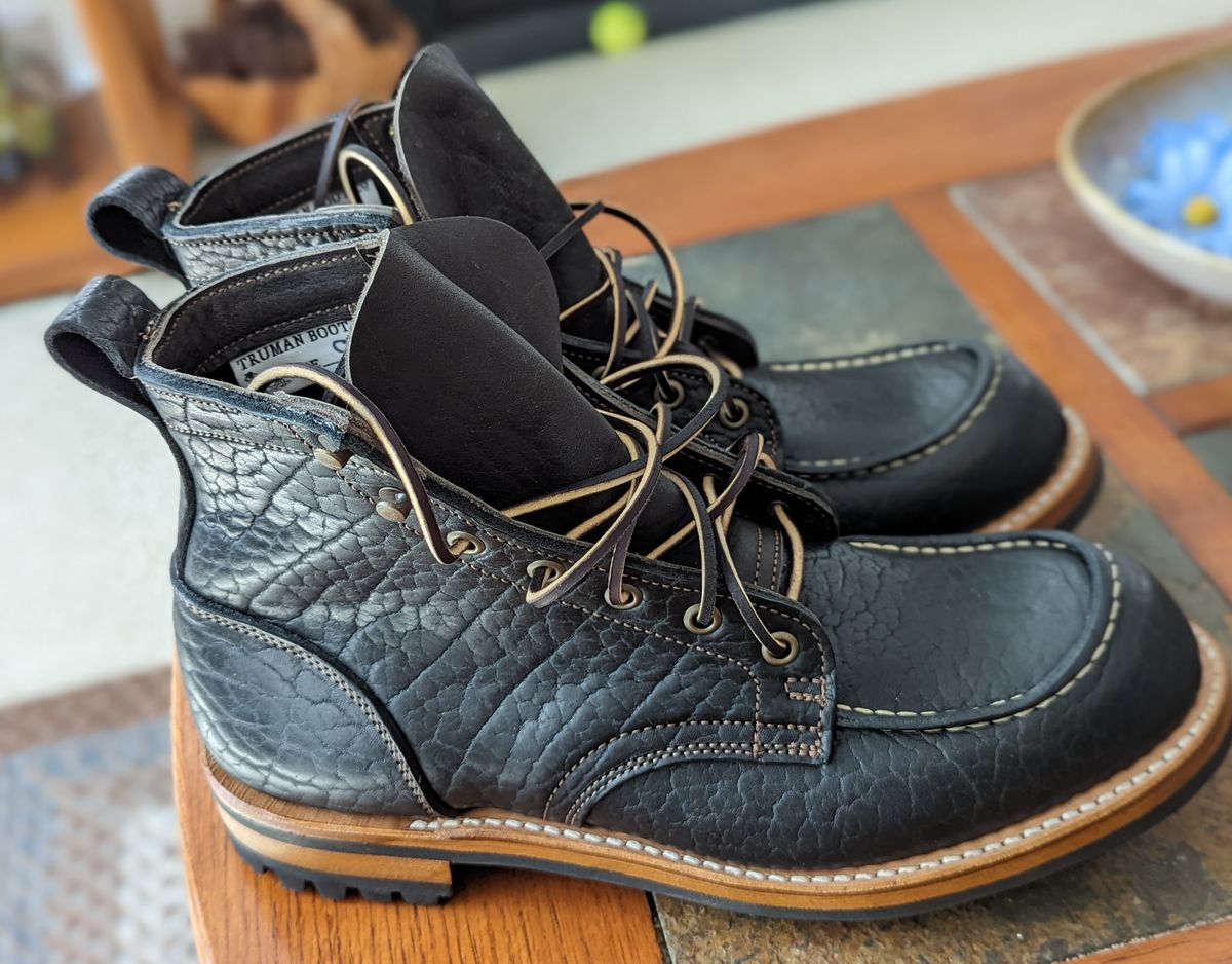 Photo by tlicalzi on April 5, 2023 of the Truman Moc Toe in Law Tanning Black Bison.