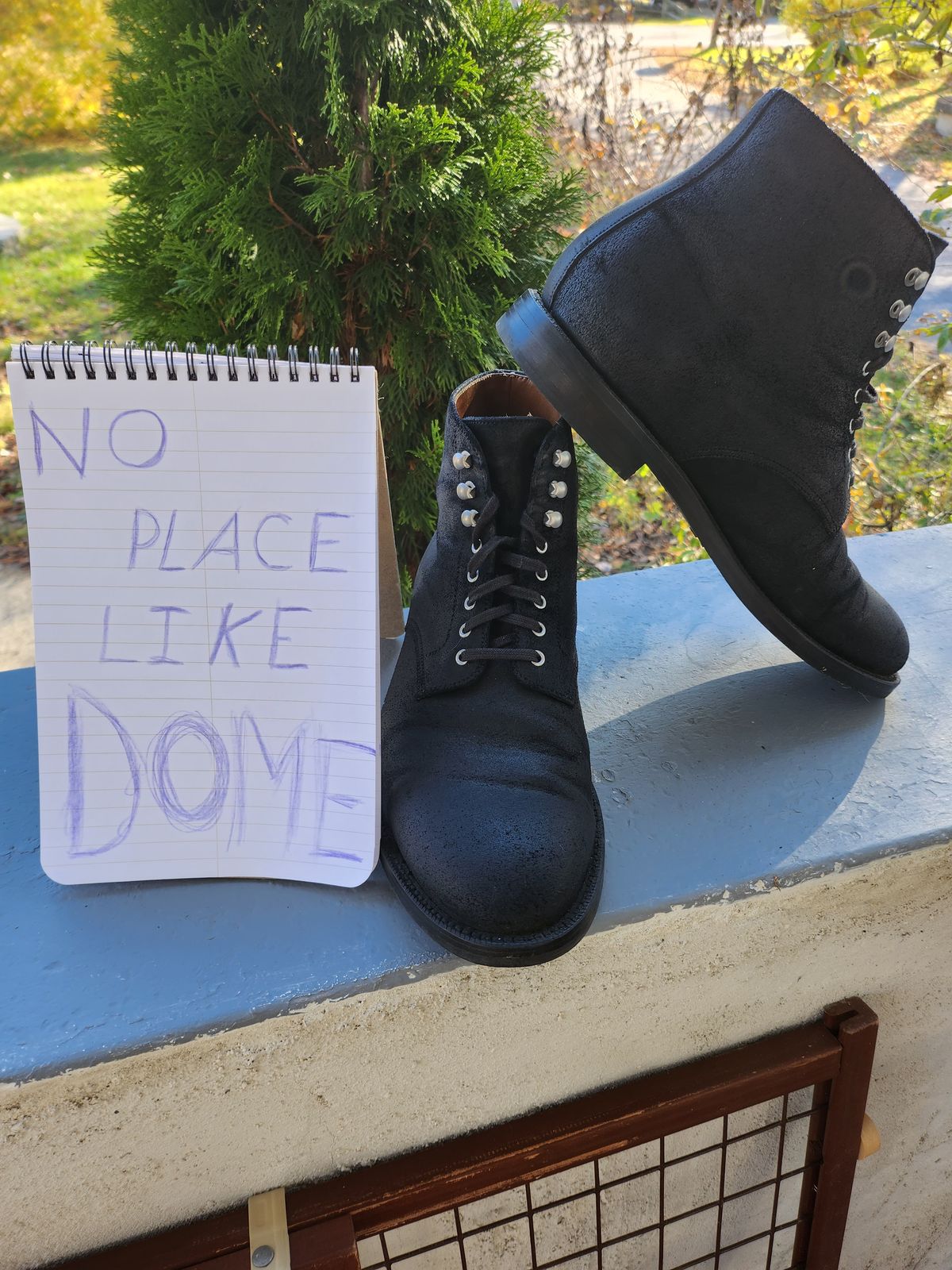 Photo by Zenobian on November 3, 2022 of the Grant Stone Edward Boot in C.F. Stead Black Waxy Commander Suede.