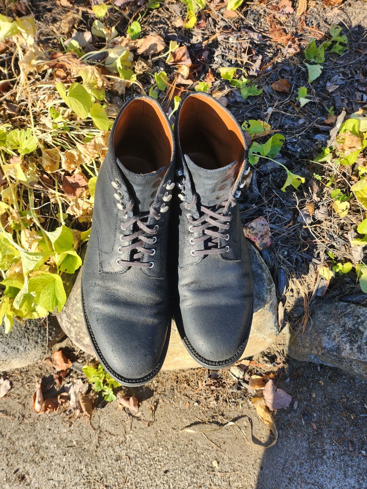Photo by Zenobian on November 3, 2022 of the Grant Stone Edward Boot in C.F. Stead Black Waxy Commander Suede.