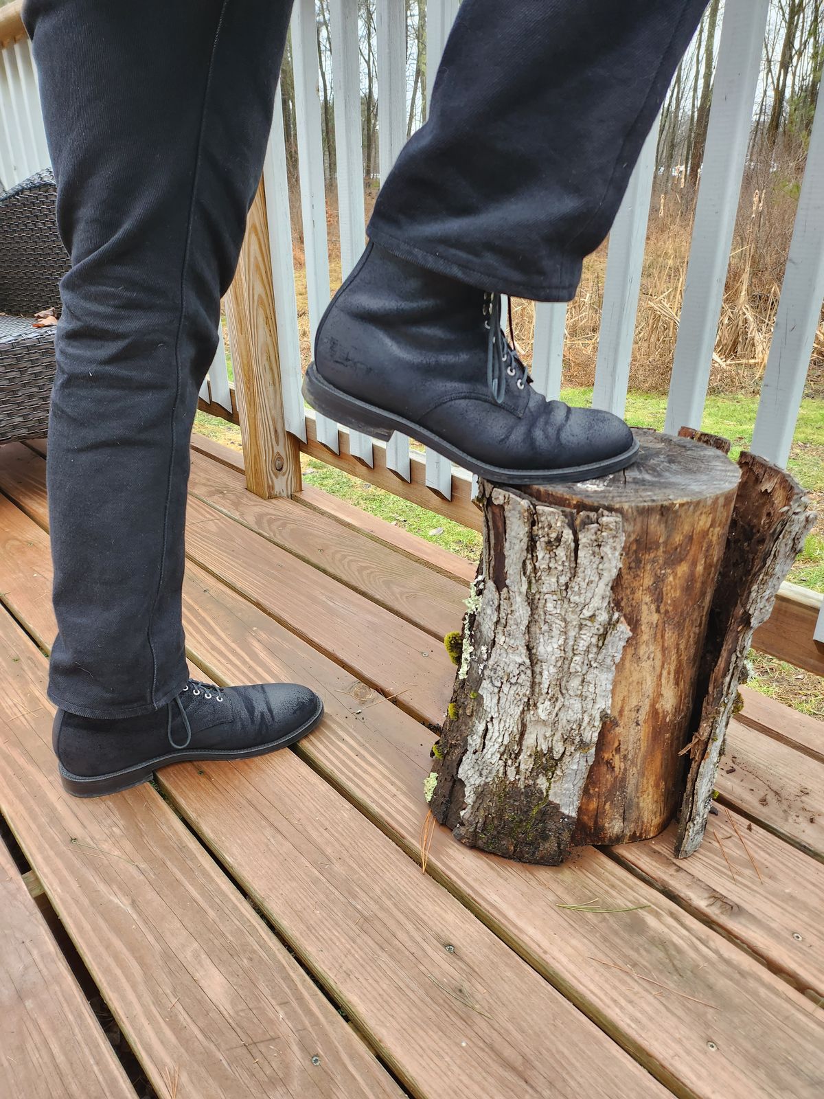 Photo by Zenobian on January 5, 2023 of the Grant Stone Edward Boot in C.F. Stead Black Waxy Commander Suede.