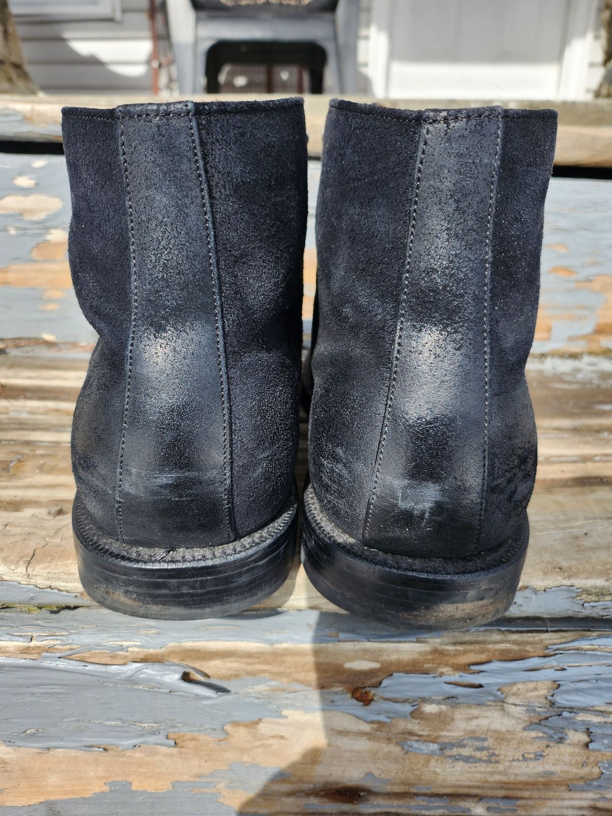 Photo by Zenobian on March 5, 2023 of the Grant Stone Edward Boot in C.F. Stead Black Waxy Commander Suede.