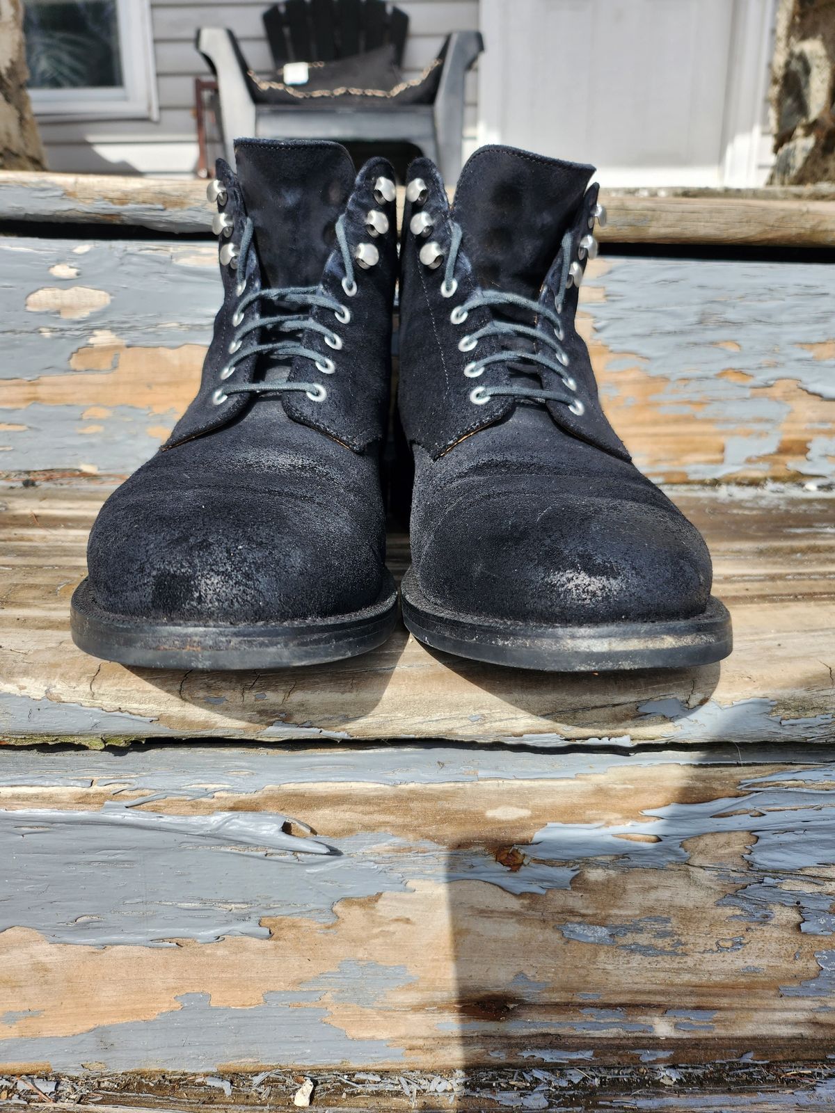 Photo by Zenobian on March 5, 2023 of the Grant Stone Edward Boot in C.F. Stead Black Waxy Commander Suede.