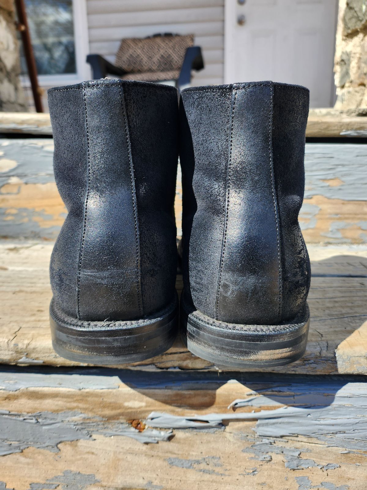 Photo by Zenobian on April 1, 2023 of the Grant Stone Edward Boot in C.F. Stead Black Waxy Commander Suede.