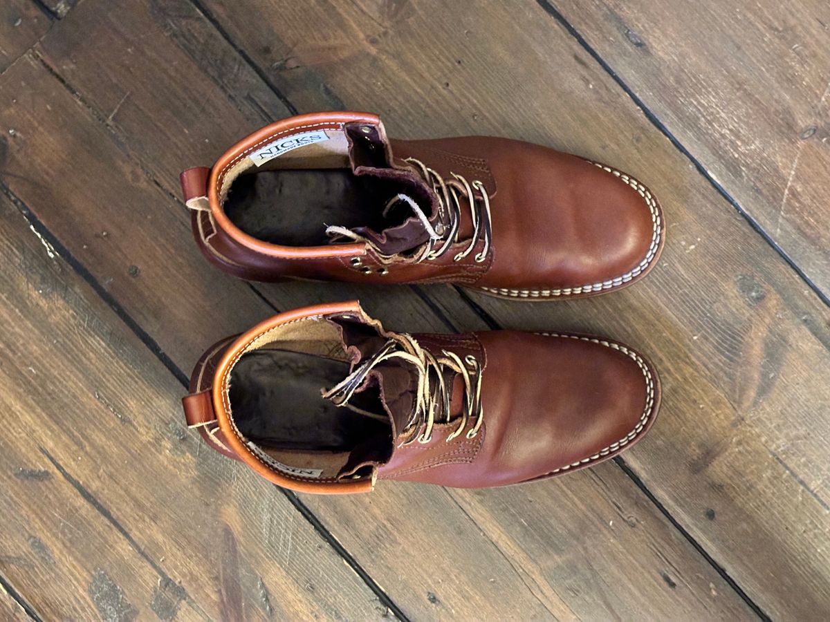 Photo by full_brogue on February 5, 2024 of the Nicks Robert in Wickett & Craig Medium Brown English Bridle.