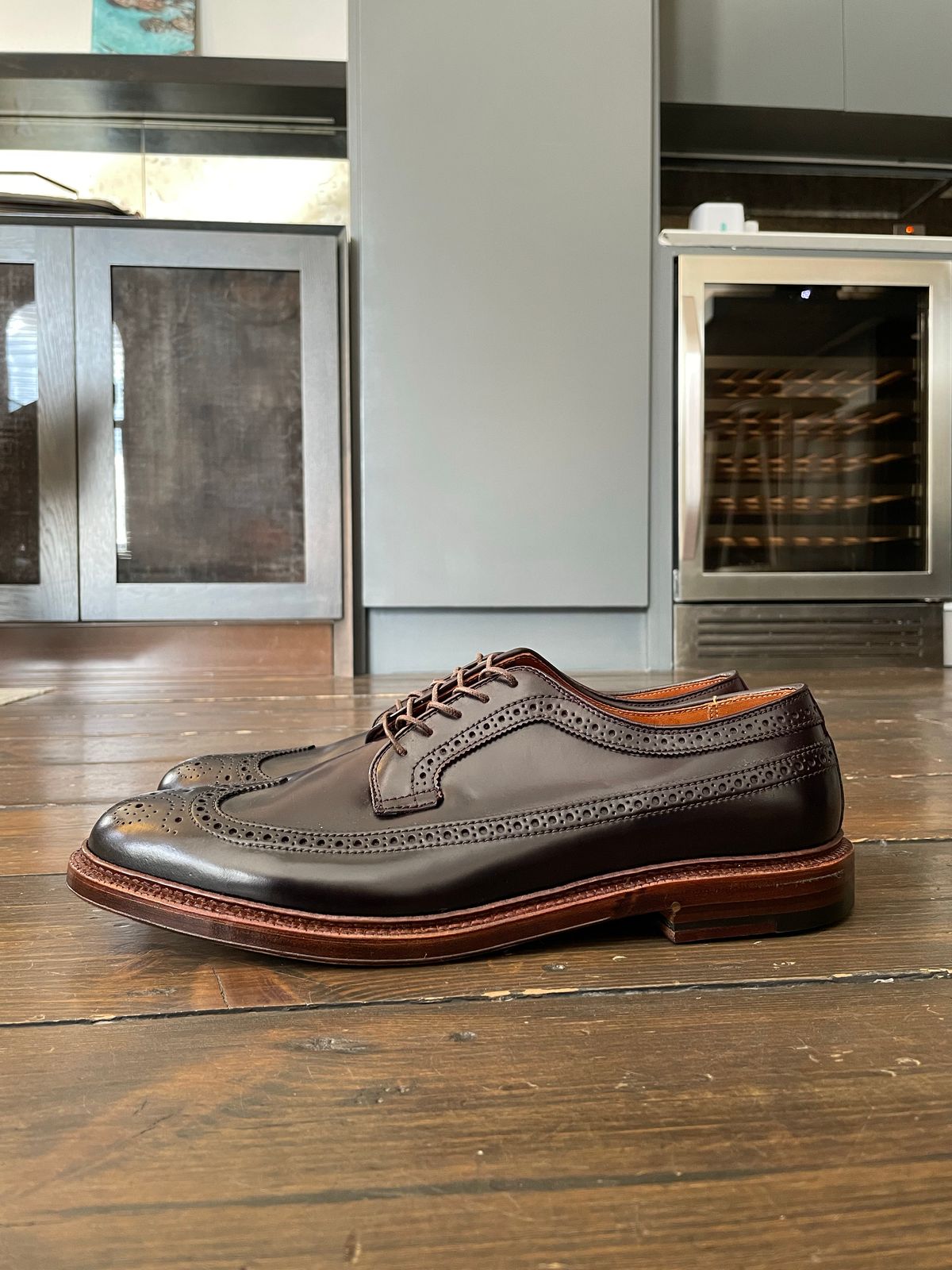 Photo by full_brogue on October 1, 2022 of the Alden Long Wing Blucher in Horween Color 8 Shell Cordovan.
