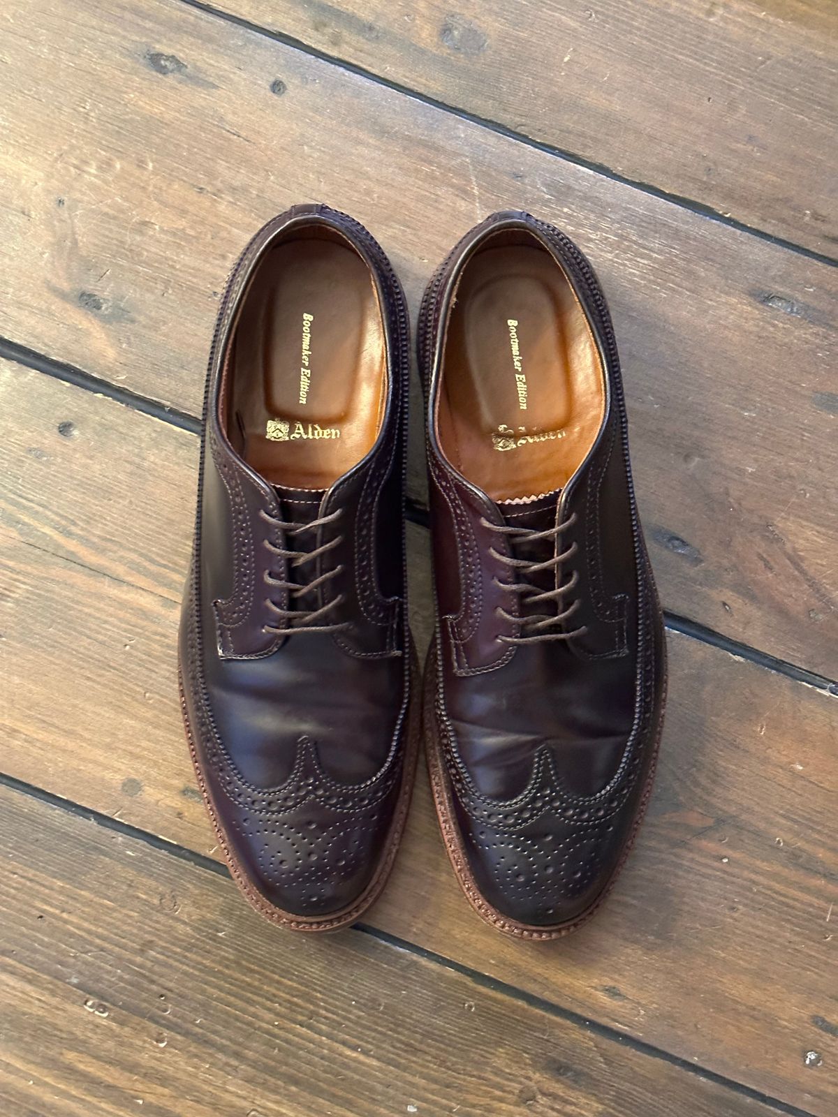 Photo by full_brogue on November 5, 2022 of the Alden Long Wing Blucher in Horween Color 8 Shell Cordovan.