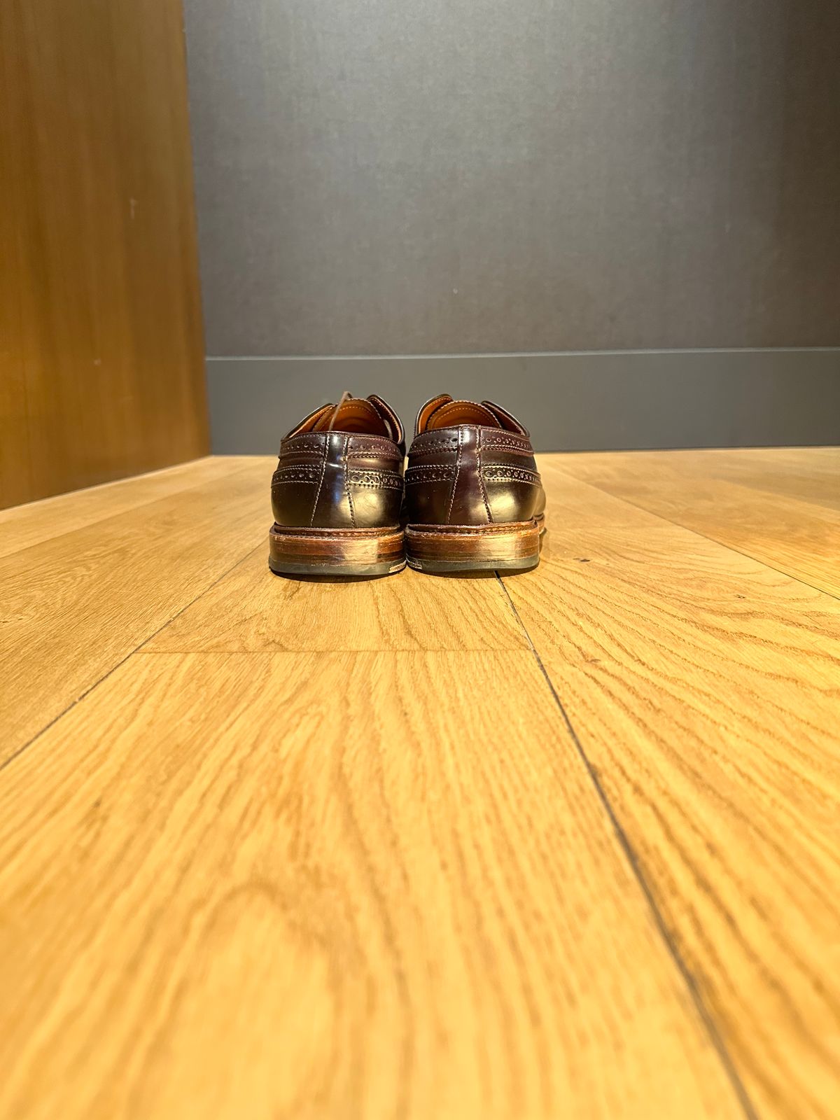 Photo by full_brogue on February 5, 2023 of the Alden Long Wing Blucher in Horween Color 8 Shell Cordovan.