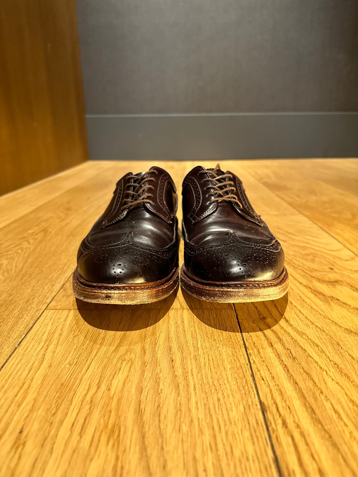 Photo by full_brogue on February 5, 2023 of the Alden Long Wing Blucher in Horween Color 8 Shell Cordovan.