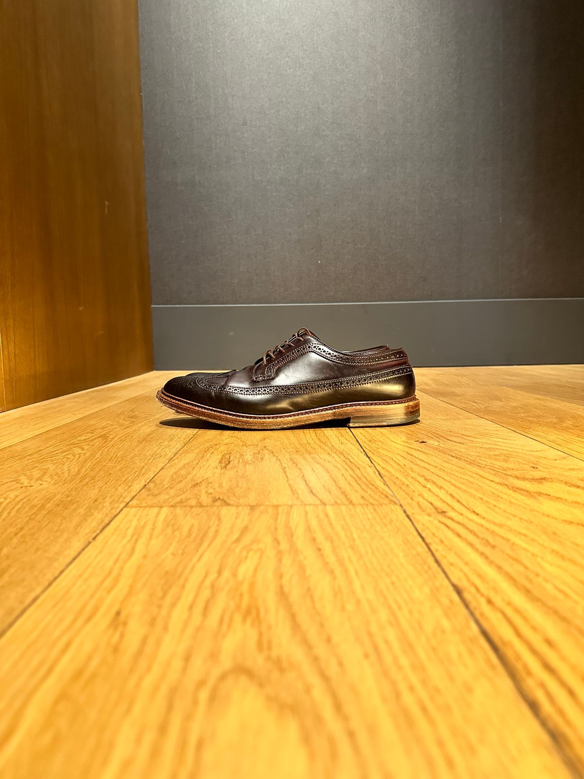 Photo by full_brogue on February 5, 2023 of the Alden Long Wing Blucher in Horween Color 8 Shell Cordovan.