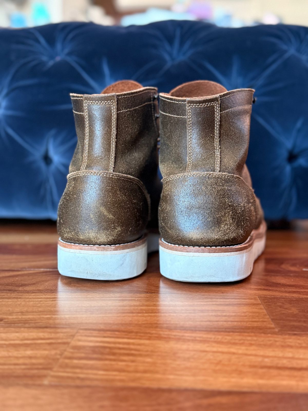 Photo by full_brogue on October 5, 2025 of the Truman Cap Toe Boot in Horween Olive Waxed Flesh.