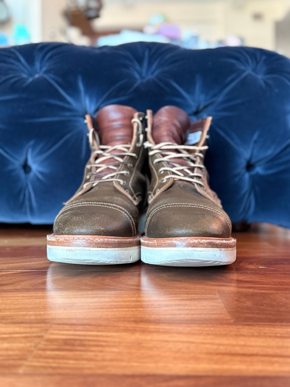 Photo by full_brogue on October 5, 2025 of the Truman Cap Toe Boot in Horween Olive Waxed Flesh.