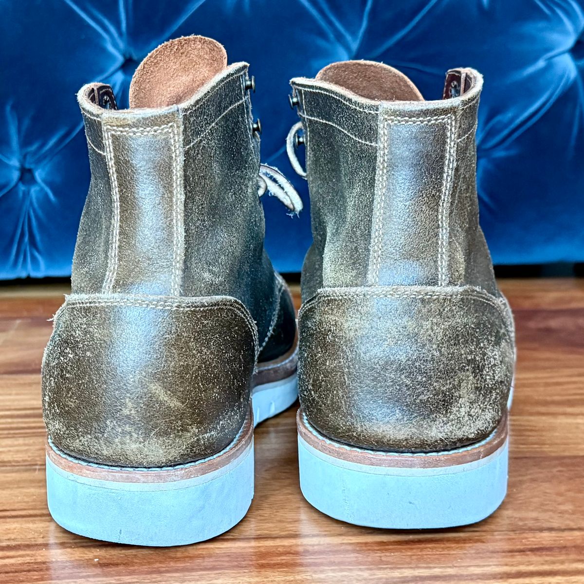 Photo by full_brogue on November 4, 2025 of the Truman Cap Toe Boot in Horween Olive Waxed Flesh.