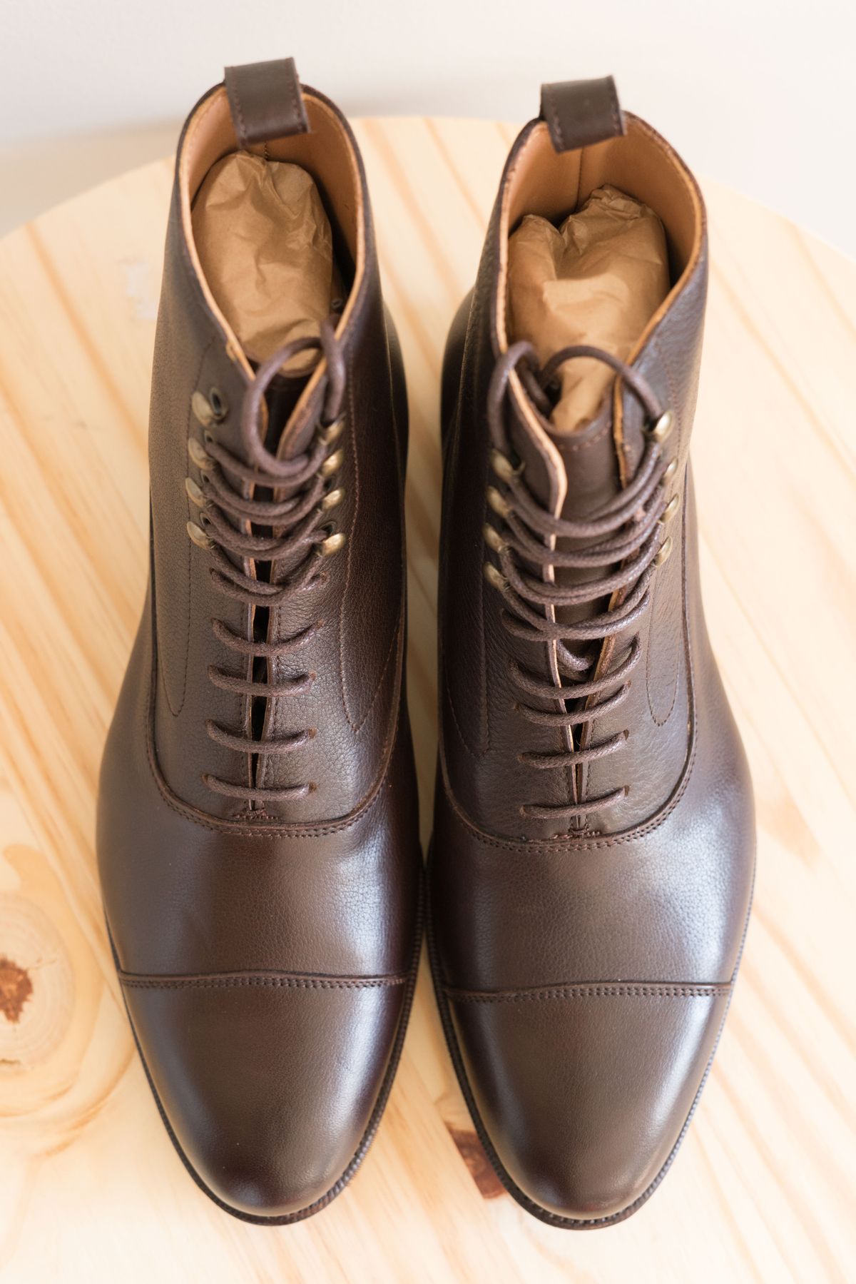 Photo by J_L on October 3, 2023 of the Meermin Balmoral Boot in D’Annonay Dark Brown Softcalf.