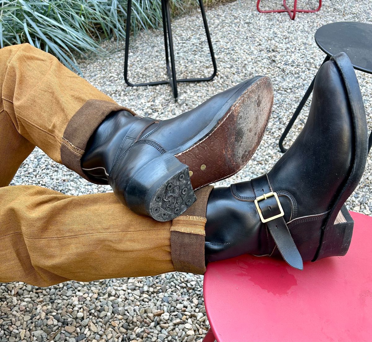 Photo by PatinaTechnodrome on November 6, 2023 of the Role Club Engineer Boots in Horween Black Chromexcel Horsehide.