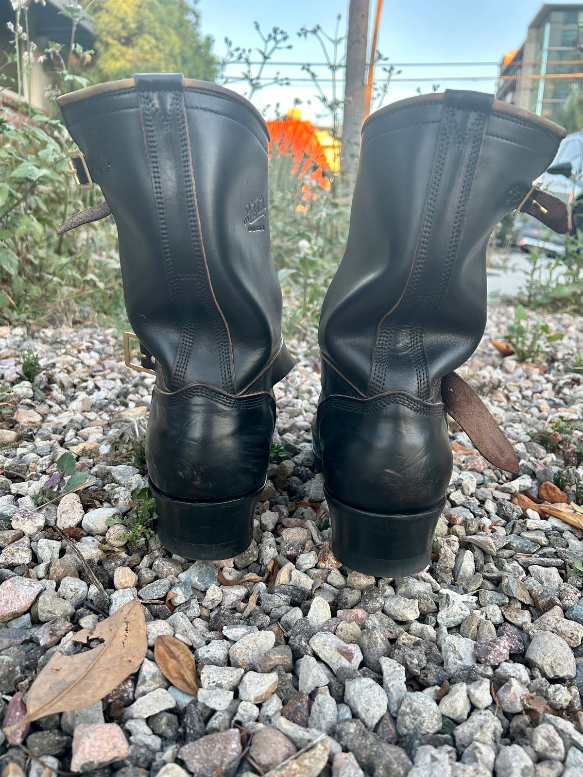 Photo by PatinaTechnodrome on November 6, 2023 of the Role Club Engineer Boots in Horween Black Chromexcel Horsehide.