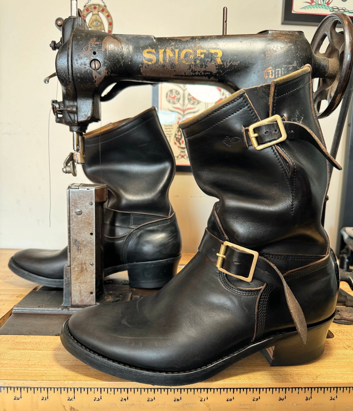Photo by PatinaTechnodrome on January 5, 2024 of the Role Club Engineer Boots in Horween Black Chromexcel Horsehide.