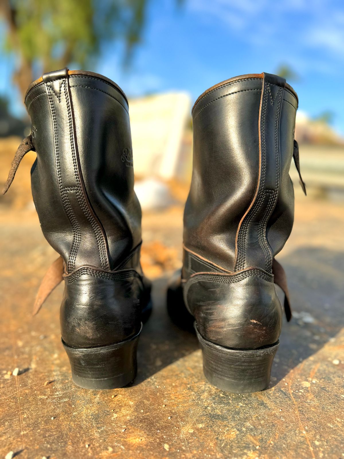 Photo by PatinaTechnodrome on March 6, 2024 of the Role Club Engineer Boots in Horween Black Chromexcel Horsehide.