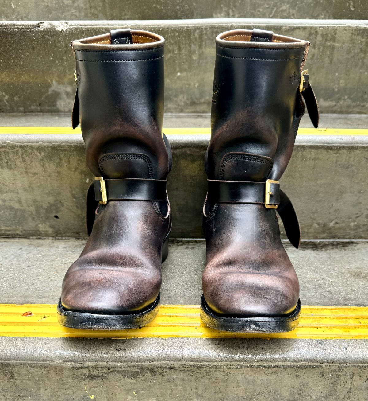 Photo by PatinaTechnodrome on April 6, 2024 of the Role Club Engineer Boots in Horween Black Chromexcel Horsehide.